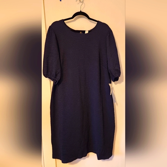 NWT Gorgeous London Times Navy Mid Sleeve Textured Plus Size Shift Dress 18W - Picture 1 of 10